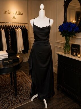 Black Satin Slip Dress with Cowl Neck